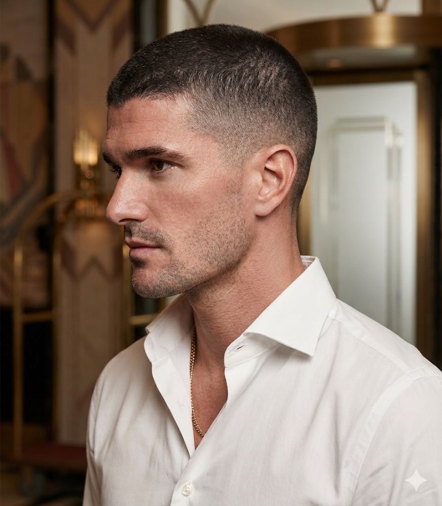 Buzz Cut with Low Burst Fade