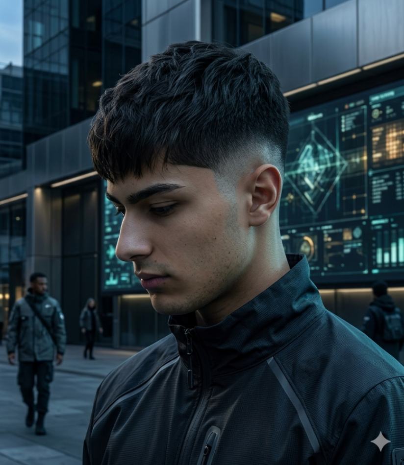 Short, Layered Fringe with Low Drop Fade