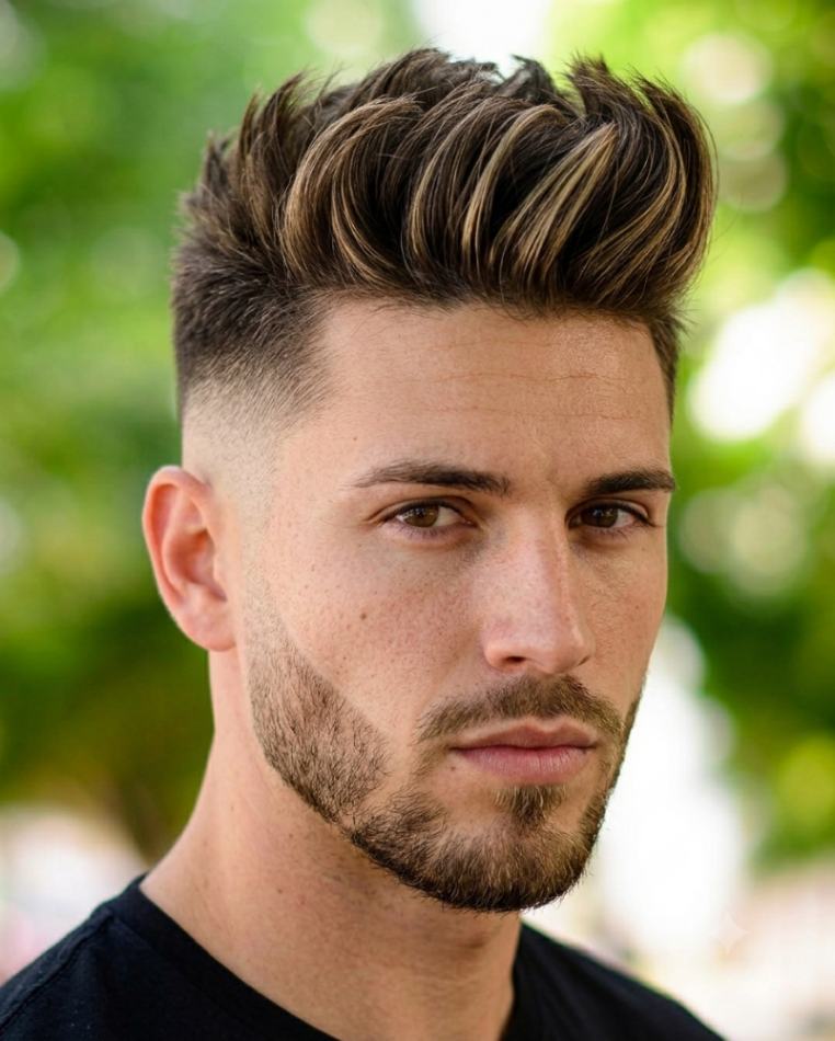 Edgy Quiff with Mid Skin Fade and Beard